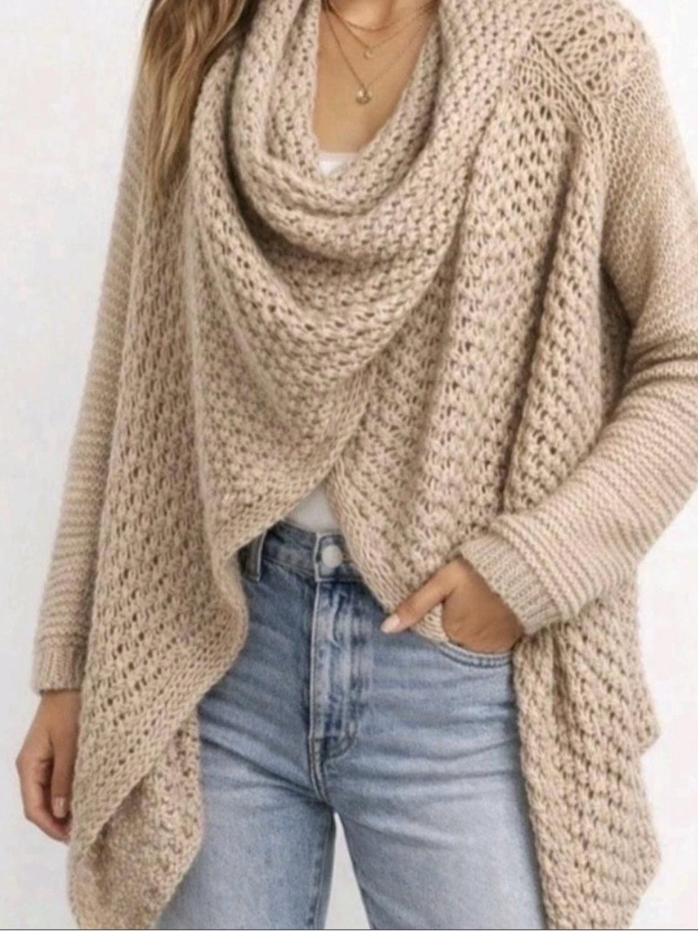 Anthro Sleeping on Snow Open Knit Cowl Wool Mohair Scarf Cardigan Sweater M Ivy